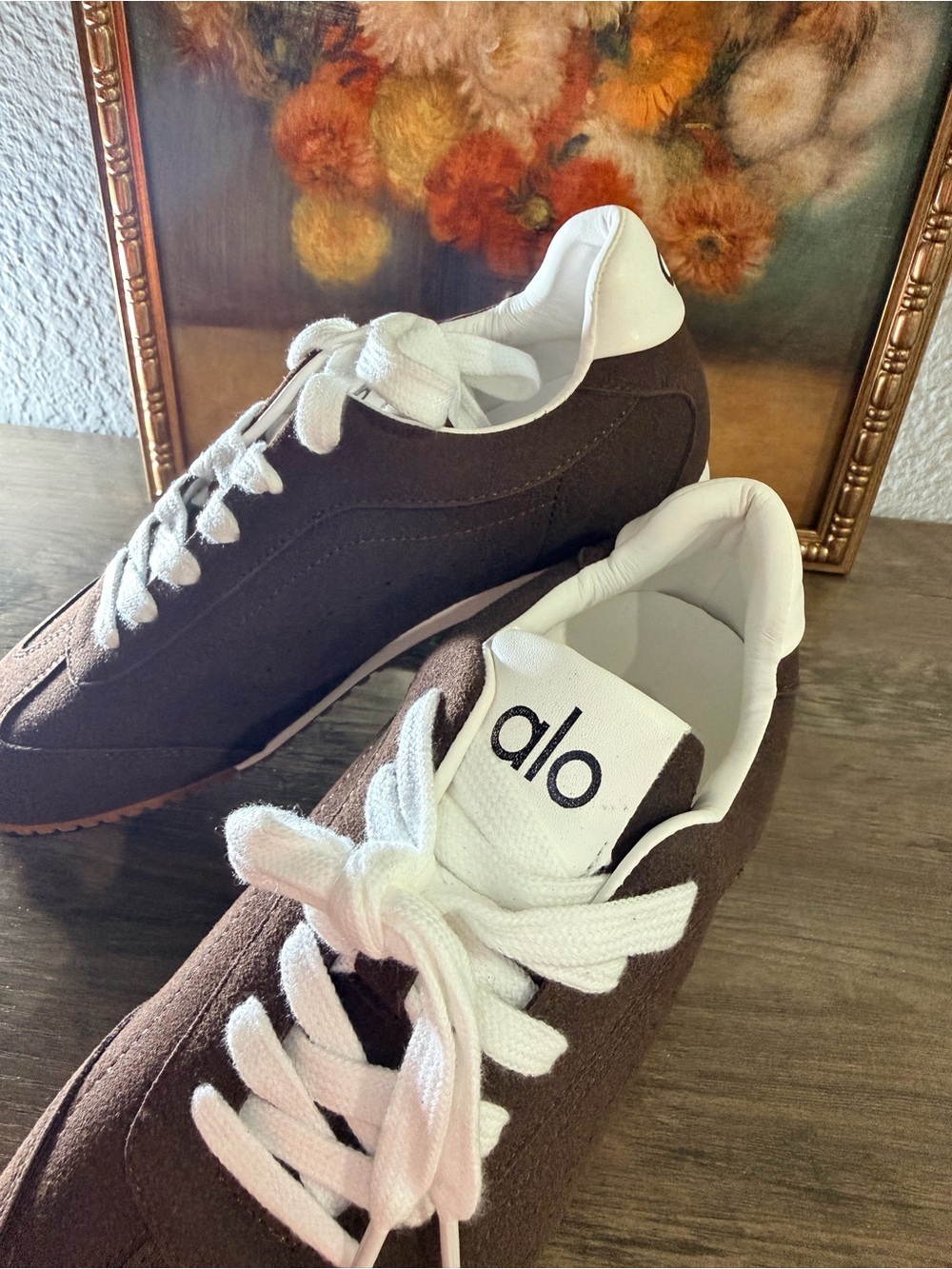 ALO Yoga Men’s Brown Suede Sneakers with White Accents